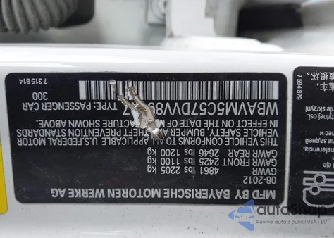 2013 BMW X1 xDrive35I z USA, uszkodzony, nr VIN WBAVM5C57DVV89147